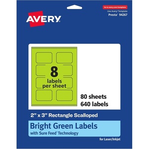 image:imageAvery Printable Rectangle Scalloped Labels Sure Feed Technology 2 x 3 Bright Green Labels PrinttoTheEdge LaserInkjet Printable 80 Total Great for Mailing and Candles640 labels