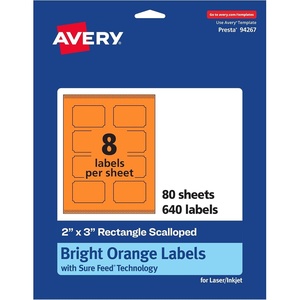 image:imageAvery Printable Rectangle Scalloped Labels Sure Feed Technology 2 x 3 Bright Orange Labels PrinttoTheEdge LaserInkjet Printable 80 Total Great for Mailing and Candles640 labels