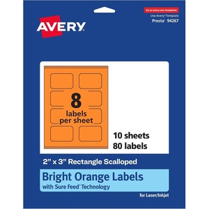 image:imageAvery Printable Rectangle Scalloped Labels Sure Feed Technology 2 x 3 Bright Orange Labels PrinttoTheEdge LaserInkjet Printable 80 Total Great for Mailing and Candles80 labels