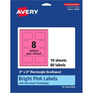 image:imageAvery Printable Rectangle Scalloped Labels Sure Feed Technology 2 x 3 Bright Pink Labels PrinttoTheEdge LaserInkjet Printable 80 Total Great for Mailing and Candles80 labels