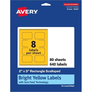 image:imageAvery Printable Rectangle Scalloped Labels Sure Feed Technology 2 x 3 Bright Yellow Labels PrinttoTheEdge LaserInkjet Printable 80 Total Great for Mailing and Candles640 labels