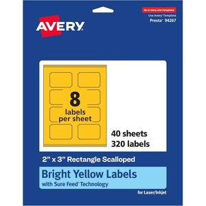 image:imageAvery Printable Rectangle Scalloped Labels Sure Feed Technology 2 x 3 Bright Yellow Labels PrinttoTheEdge LaserInkjet Printable 80 Total Great for Mailing and Candles320 labels