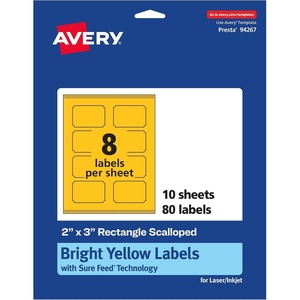 image:imageAvery Printable Rectangle Scalloped Labels Sure Feed Technology 2 x 3 Bright Yellow Labels PrinttoTheEdge LaserInkjet Printable 80 Total Great for Mailing and Candles80 labels