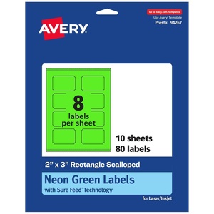 image:imageAvery Printable Rectangle Scalloped Labels Sure Feed Technology 2 x 3 Neon Green Labels PrinttoTheEdge LaserInkjet Printable 80 Total Great for Mailing and Candles80 labels