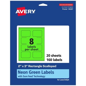 image:imageAvery Printable Rectangle Scalloped Labels Sure Feed Technology 2 x 3 Neon Green Labels PrinttoTheEdge LaserInkjet Printable 80 Total Great for Mailing and Candles160 labels