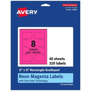 image:imageAvery Printable Rectangle Scalloped Labels Sure Feed Technology 2 x 3 Neon Magenta Labels PrinttoTheEdge LaserInkjet Printable 80 Total Great for Mailing and Candles320 labels