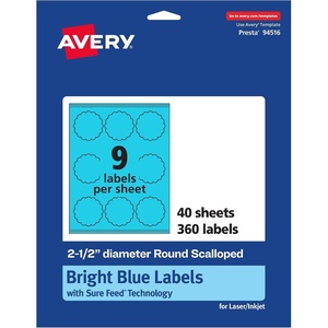 image:imageAvery Printable Round Scalloped Labels Sure Feed Technology 212 Diameter Bright Blue Labels PrinttoTheEdge LaserInkjet Printable 90 Total Great for Mailing Seals and Candles360 labels