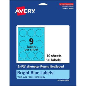 image:imageAvery Printable Round Scalloped Labels Sure Feed Technology 212 Diameter Bright Blue Labels PrinttoTheEdge LaserInkjet Printable 90 Total Great for Mailing Seals and Candles90 labels