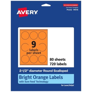 image:imageAvery Printable Round Scalloped Labels Sure Feed Technology 212 Diameter Bright Orange Labels PrinttoTheEdge LaserInkjet Printable 90 Total Great for Mailing Seals and Candles720 labels