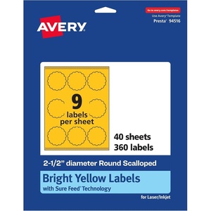 image:imageAvery Printable Round Scalloped Labels Sure Feed Technology 212 Diameter Bright Yellow Labels PrinttoTheEdge LaserInkjet Printable 90 Total Great for Mailing Seals and Candles360 labels