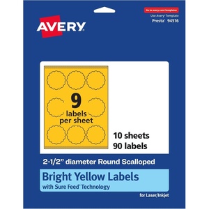 image:imageAvery Printable Round Scalloped Labels Sure Feed Technology 212 Diameter Bright Yellow Labels PrinttoTheEdge LaserInkjet Printable 90 Total Great for Mailing Seals and Candles90 labels