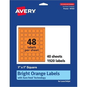 image:imageAvery Printable Square Labels Sure Feed Technology 1 x 1 Bright Orange Labels PrinttoTheEdge LaserInkjet Printable 3840 Total Great for Soaps and QR Codes1 920 labels