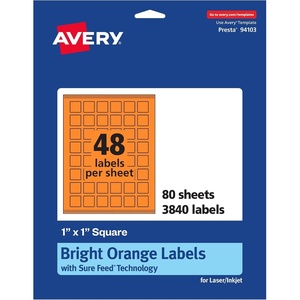 image:imageAvery Printable Square Labels Sure Feed Technology 1 x 1 Bright Orange Labels PrinttoTheEdge LaserInkjet Printable 3840 Total Great for Soaps and QR Codes3 840 labels