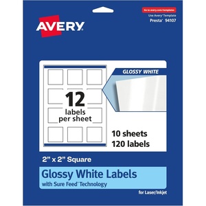 image:imageAvery Square Labels Sure Feed Technology 2 x 2 120 Glossy White Labels 36476120 labels