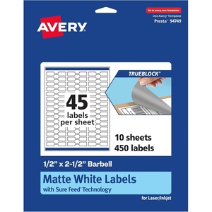 image:imageAvery TrueBlock Matte White Barbell Labels Sure Feed Technology 05 x 25 450 Matte White Labels LaserInkjet Printable Great for Jewelry and Product Merchandising450 labels