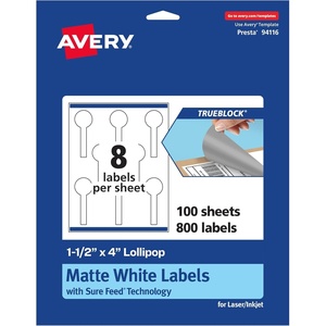 image:imageAvery TrueBlock Matte White Lollipop Labels Sure Feed Technology 15 x 4 800 Matte White Labels PrinttoTheEdge LaserInkjet Printable Great for Packaging and Product Merchandising800 labels