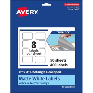 image:imageAvery TrueBlock Matte White Rectangle Scalloped Labels Sure Feed Technology 2 x 3 80 Matte White Labels PrinttoTheEdge LaserInkjet Printable Great for Packaging and Product Merchandising400 labels