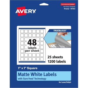 image:imageAvery TrueBlock Matte White Square Labels Sure Feed Technology 1 x 1 480 Matte White Labels PrinttoTheEdge LaserInkjet Printable Great for Product Merchandising Stickers1 200 labels