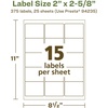 image:imageAvery EcoFriendly Matte White Recycled Rectangle Labels 2 x 258 Matte White Labels Permanent Adhesive LaserInkjet Printable 375 Total375 labels