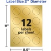 image:imageAvery Printable Embossed Foil Round Labels 2 Diameter Gold 96 Customizable Labels 228311
