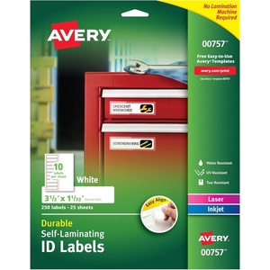image:imageAvery 00756 Easy Align SelfLaminating ID Labels LaserInkjet 2 1516 x 3 516 White Pack of 1001132 x 312