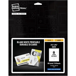 image:imageAvery Durable ID Cards Laser Printable on Both Sides Blank White 80 Total 2125 x 3375 61610