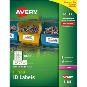 image:imageAvery Durable White Cover Up ID Labels for Laser Printers 067 x 175 Pack of 3000 61533