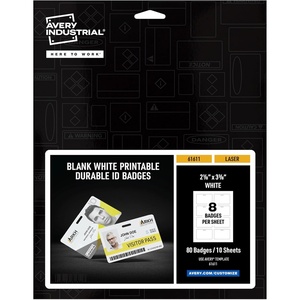 image:imageAvery Durable Wide ID Badges for Lanyards Laser Printable on Both Sides Blank White 80 Total 3375 x 2125 61611218 x 338