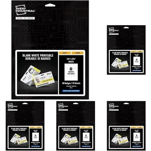 image:imageAvery Durable Wide ID Badges for Lanyards Laser Printable on Both Sides Blank White 80 Total 3375 x 2125 61611218 x 338 Pack of 5