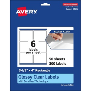 image:imageAvery Glossy Clear Rectangle Labels Sure Feed Technology 313 x 4 30 Glossy Clear Labels LaserInkjet Printable300 labels