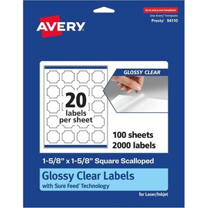 image:imageAvery Glossy Clear Square Scalloped Labels Sure Feed Technology 158 x 158 200 Glossy Clear Labels PrinttoTheEdge LaserInkjet Printable2 000 labels