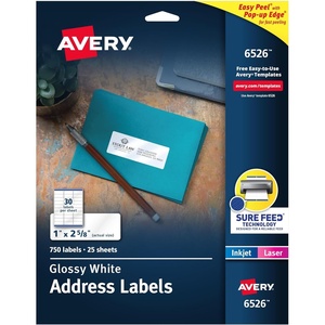 image:imageAvery Glossy White Labels Sure Feed Technology 2 x 3 Rectangle Labels PrinttoTheEdge LaserInkjet 80 Total 22890750 labels