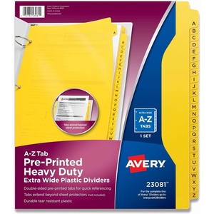 image:imageAvery HeavyDuty Plastic Industrial Dividers 26 AZ Tabs Yellow 23081AZ Plastic Dividers