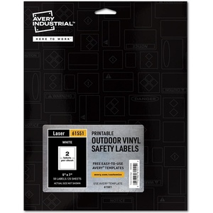 image:imageAvery Industrial Outdoor Vinyl Sign Labels 5 x 7 Permanent Laser Printable White 50 Blank Signs 61551