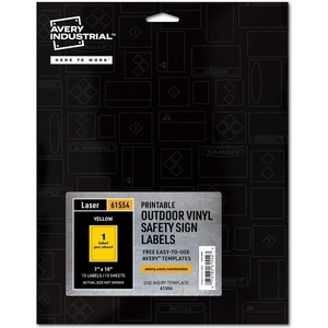 image:imageAvery Industrial Outdoor Vinyl Sign Labels 7 x 10 Permanent Laser Printable Safety Yellow 15 Blank Signs 61554