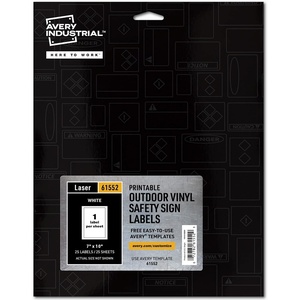 image:imageAvery Industrial Outdoor Vinyl Sign Labels 7 x 10 Permanent Laser Printable White 25 Blank Signs 61552