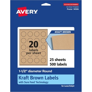 image:imageAvery Kraft Brown Round Labels Sure Feed Technology 15 Diameter 300 Kraft Brown Labels PrinttoTheEdge LaserInkjet Printable500 labels