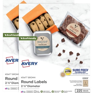 image:imageAvery Kraft Brown Round Labels with Sure Feed Technology 25 Diameter Print to the Edge LaserInkjet Printable Labels 2 Packs of 22808 450 Total 5639