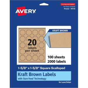 image:imageAvery Kraft Brown Square Scalloped Labels Sure Feed Technology 158 x 158 500 Kraft Brown Labels PrinttoTheEdge LaserInkjet Printable2 000 labels