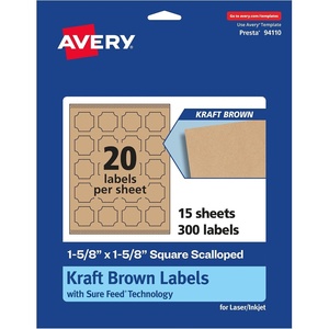 image:imageAvery Kraft Brown Square Scalloped Labels Sure Feed Technology 158 x 158 500 Kraft Brown Labels PrinttoTheEdge LaserInkjet Printable300 labels