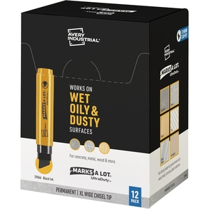 image:imageAvery Marks A Lot UltraDuty Permanent Markers XL Wide 18mm Chisel Tip Water Resistant 12 Black Industrial Markers 29866