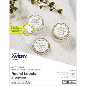 image:imageAvery Matte White Labels Metallic Gold Borders 3 Round Labels 60 Total LaserInkjet Printable 6544120 labels