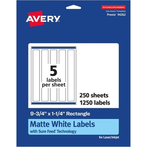image:imageAvery Matte White Rectangle Labels Sure Feed Technology 975 x 125 125 Matte White Printable Labels1 250 Labels