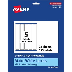 image:imageAvery Matte White Rectangle Labels Sure Feed Technology 975 x 125 125 Matte White Printable Labels125 Labels