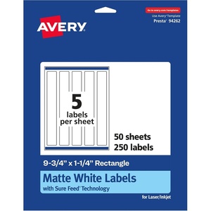 image:imageAvery Matte White Rectangle Labels Sure Feed Technology 975 x 125 125 Matte White Printable Labels250 Labels