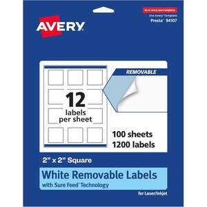 image:imageAvery Matte White Removable Square Labels Sure Feed Technology PrinttoTheEdge 2 x 2 180 Removable Labels LaserInkjet Printable1 200 labels