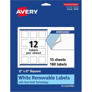 image:imageAvery Matte White Removable Square Labels Sure Feed Technology PrinttoTheEdge 2 x 2 180 Removable Labels LaserInkjet Printable180 labels