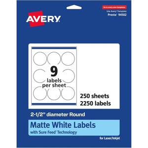 image:imageAvery Matte White Round Labels Sure Feed Technology 25 Diameter 225 Matte White Printable Labels2 250 Labels