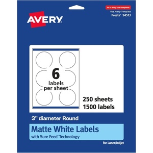 image:imageAvery Matte White Round Labels Sure Feed Technology 3 Diameter 150 Matte White Printable Labels1 500 Labels