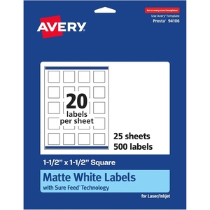 image:imageAvery Matte White Square Labels Sure Feed Technology 15 x 15 500 Matte White Printable Labels500 Labels